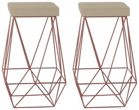 Kit 2 Banqueta Decorativa Kathy Base Bronze Veludo Bege G41 - Gran Belo
