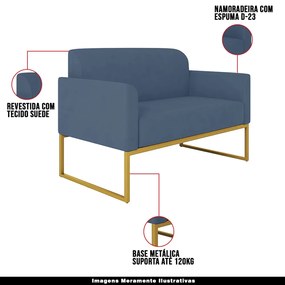 Poltrona Namoradeira Decorativa Isabella Base Industrial Suede Azul Marinho/Dourado G19 - Gran Belo