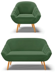 Kit 01 Namoradeira 02 Lugares e 01 Poltrona Giovana Suede Pés Palito Castanho - D'Rossi - Verde