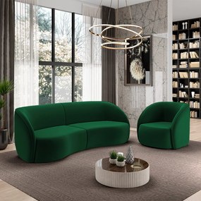 Conjunto Sofá Sala de Estar Bipartido 288cm e Poltrona Clarke Veludo Verde G45 - Gran Belo