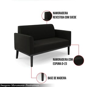 Poltrona Namoradeira Decorativa Isabella Pés Fixo em Madeira Preto Suede Preto G19 - Gran Belo