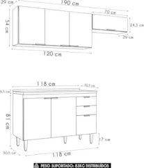 Armário de Cozinha Com Tampo CP03 190cm Pérola Branco Z34     - Mpozen