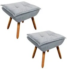 Kit 2 Puffs Decorativos Sala de Estar Pés Palito Opla Suede Cinza - Ib