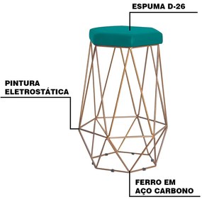 Kit 2 Banqueta Decorativa Rubel Base Gold Suede Azul Claro G41 - Gran Belo