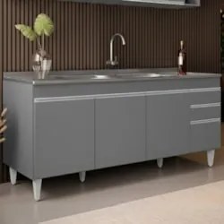 Balcão de Cozinha Com Pia Inox 180cm Dallas Cinza - Lumil