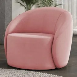 Poltrona Sala Decorativa Redonda 91cm Steve Suede Rosê  I01  - Mpozena