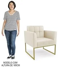 Sofá Namoradeira e 1 Poltrona Base Industrial Dourado Ana Sintético Be