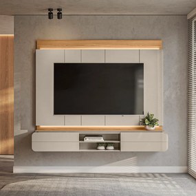 Painel Home Decorativo Zendaya MDP/MDF TV até 75 Polegadas Portas Tauari/Off White G77 - Gran Belo