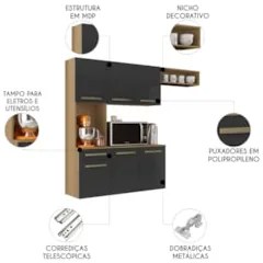Armário de Cozinha Compacta 160cm Lora Atacama/Grafite A15 - Mpozenato