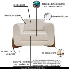 Kit 2 Poltronas Decorativas Pés em Madeira Buzz Linho Pérola G63 - Gran Belo
