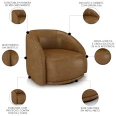 Poltrona Decorativa Orgânica Giratória Kit 2 Lya Z32 Sintético Marrom