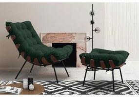 Puff Decorativo Sala de Estar Abel Base de Madeira Preto Suede Verde G41 - Gran Belo