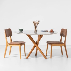 Conjunto Mesa de Jantar Thai Redonda Off White - 1,20m + 2 Cadeiras Lalá Estofada