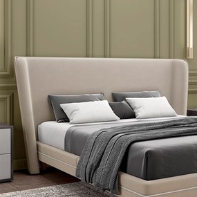 Cabeceira Design para Cama Casal Torres Pés em Madeira Veludo Bege G91 - Gran Belo
