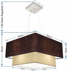 Lustre Pendente Duplo Quadrado Vivare Md-4066 Cúpula em Tecido 50x35cm Café - Bege - Bivolt