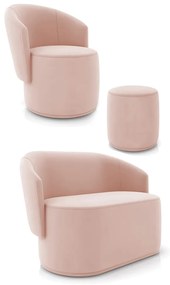 Sofá Namoradeira com Poltrona e Puff Orgânico Sala Malu Veludo M11 - D'Rossi - Rose