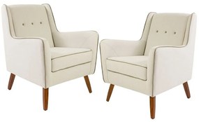 Kit 02 Poltronas Decorativas Sala de Estar Pés de Madeira Teresa Algodão Bege G15 - Gran Belo
