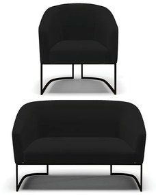 Sofá Namoradeira e Poltrona Base Industrial Preto Stella Linho D03 - D'Rossi - A79 Preto