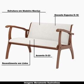 Poltrona Decorativa Namoradeira Pedri Linho Off White/Imbuia G42 - Gran Belo