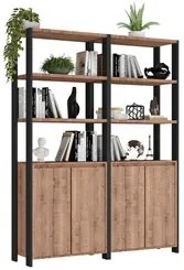 Estante Livreiro 4 Portas Estilo Industrial Chess F04 Preto/Solanum -