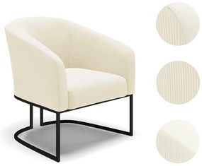 Poltrona Decorativa Industrial Preto Stella Cotelê Ext/Veludo Off White D03 - D'Rossi