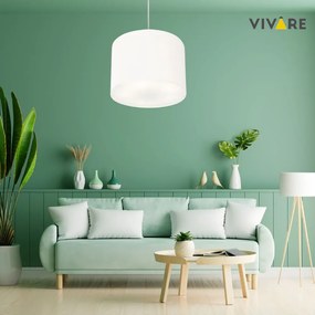 Lustre Pendente Cilíndrico Md-4211 Cúpula em Tecido 35x25cm Branco - Bivolt