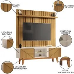 Painel Para TV 60 Pol. Like e Rack Bancada Lilli H01 Off White/Cinamom