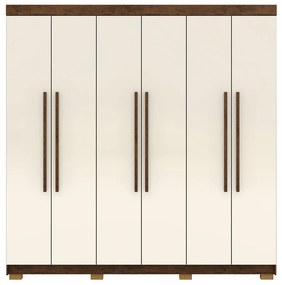 Guarda Roupa Casal Doral 218cm 6 Portas de Bater 2 Gavetas Nogueira/OffWhite G98 - Gran Belo
