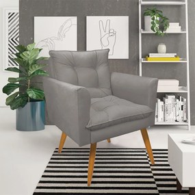 Kit 1 Sofá Namoradeira e 1 Poltrona Tais Suede Grafite Pés Palito Castanho - D'Rossi