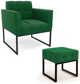 Poltrona Sala e Puff Decorativo Industrial Elisa Suede D03 - D'Rossi - Verde
