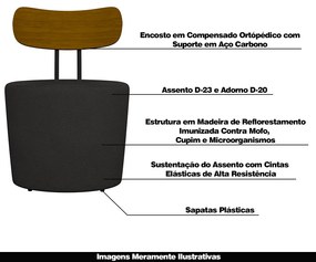 Poltrona Decorativa Addams PU Preto G45 - Gran Belo