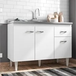 Balcão Gabinete Para Pia Sem Tampo 120cm 3 Portas e 1 Gaveta Flex Gabr