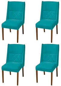 Kit 4 Cadeiras de Jantar Lecce Veludo Azul Tiffany