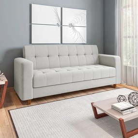 Kit 01 Sofá 3 Lugares e 02 Poltronas Arezzo Linho Cinza A05 Pés Chanfrado Castanho - D'Rossi