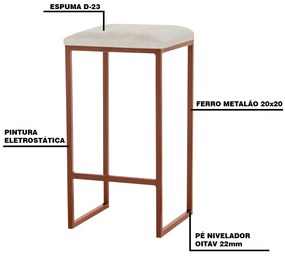 Banqueta Decorativa Billie Base Bronze Suede Bege G41 - Gran Belo