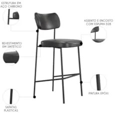 Banqueta Alta Bar Estofada Kit 8 Milli Sintético Preto A14  - Mpozenat
