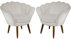 Kit 2 Poltronas Decorativas Pétala Pés Palito Suede Bege - Sheep Estofados