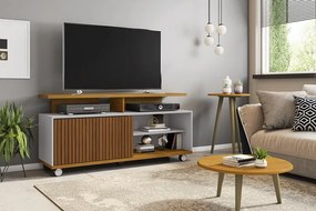 Rack Para TV Topázio Ripado Naturalle/Off White – Bechara Móveis