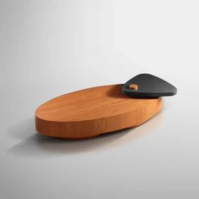 Mesa de Centro Asis Design Oval Laminado com Mesa Auxiliar Ajustável Triangular Sobretampo Detalhe Metálico Acabamento Laca Preta