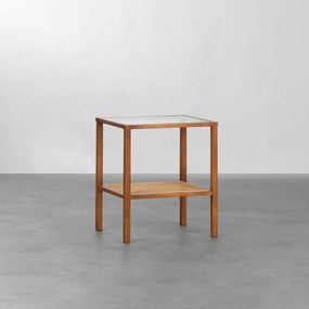 Mesa de Cabeceira Zia 1 Prateleira Palha Natural Canela Tampo Vidro Incolor - 43cm