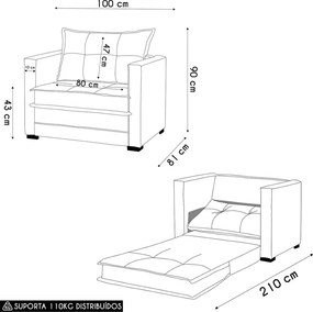 Poltrona Cama Retrátil Solteiro Milenni Veludo B03 - D'Rossi - Bege