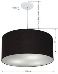 Lustre Pendente Cilíndrico Md-4215 Cúpula em Tecido 55x30cm Preto - Bivolt
