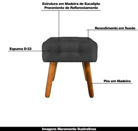 Puff Decorativo Pés Palito Karen Suede Preto G19 - Gran Belo