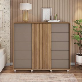 Cômoda Ripado Tulia 136cm 2 Portas 5 Gavetas MDP Buriti/Fendi G11 - Gran Belo