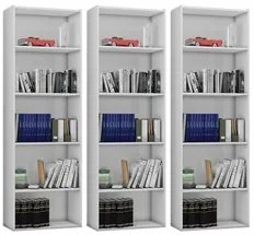 Kit 3 Estantes Livreiro 4 Prateleiras Luiza Branco - AJL Móveis