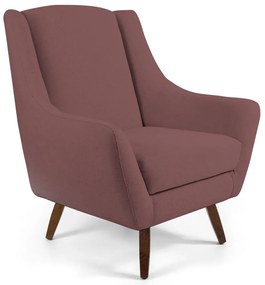 Poltrona Decorativa com Puff Sala de Estar Pés de Madeira Naomi Veludo Rosê G15 - Gran Belo