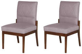 Conjunto 2 Cadeiras De Jantar Aurora Base Madeira Maciça Estofada Suede Crepe