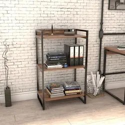 Estante Livreiro Prisma Estilo Industrial 60cm 3 Prateleiras C08 Nogal
