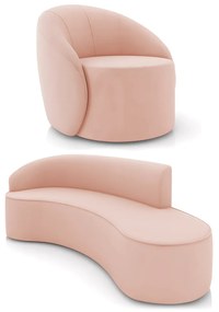 Sofá 4 Lugares Orgânico 220cm Morgan e Poltrona Lua Veludo D03 - D'Rossi - Rose