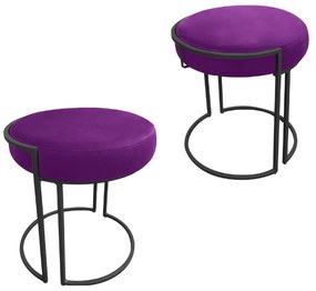 Puff Redondo Base Industrial Preto Kit 2 Love Suede - Roxo